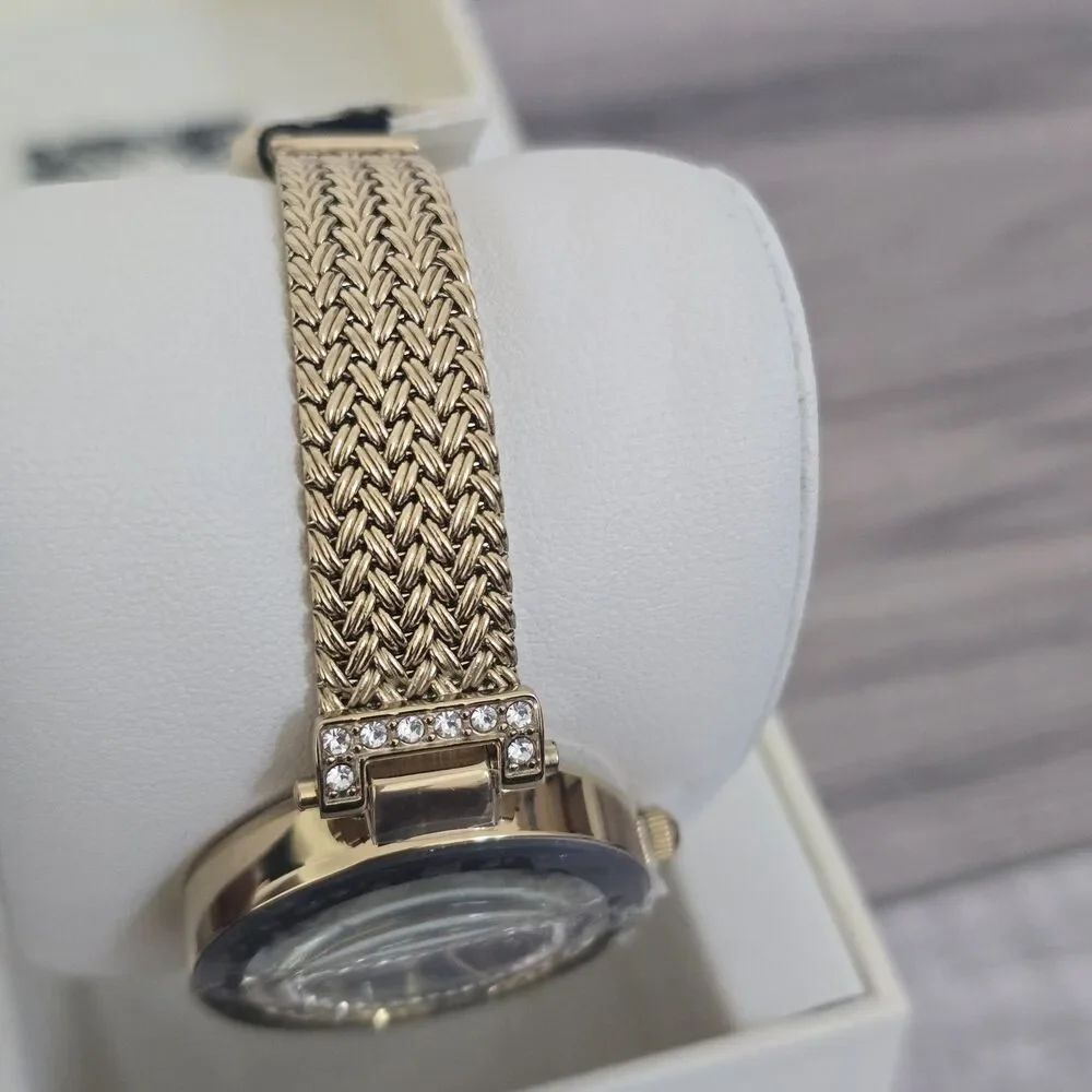 Anne Klein Women's Accented Black Dial Watch  AK-1906BKGB Stainless Steel Mesh